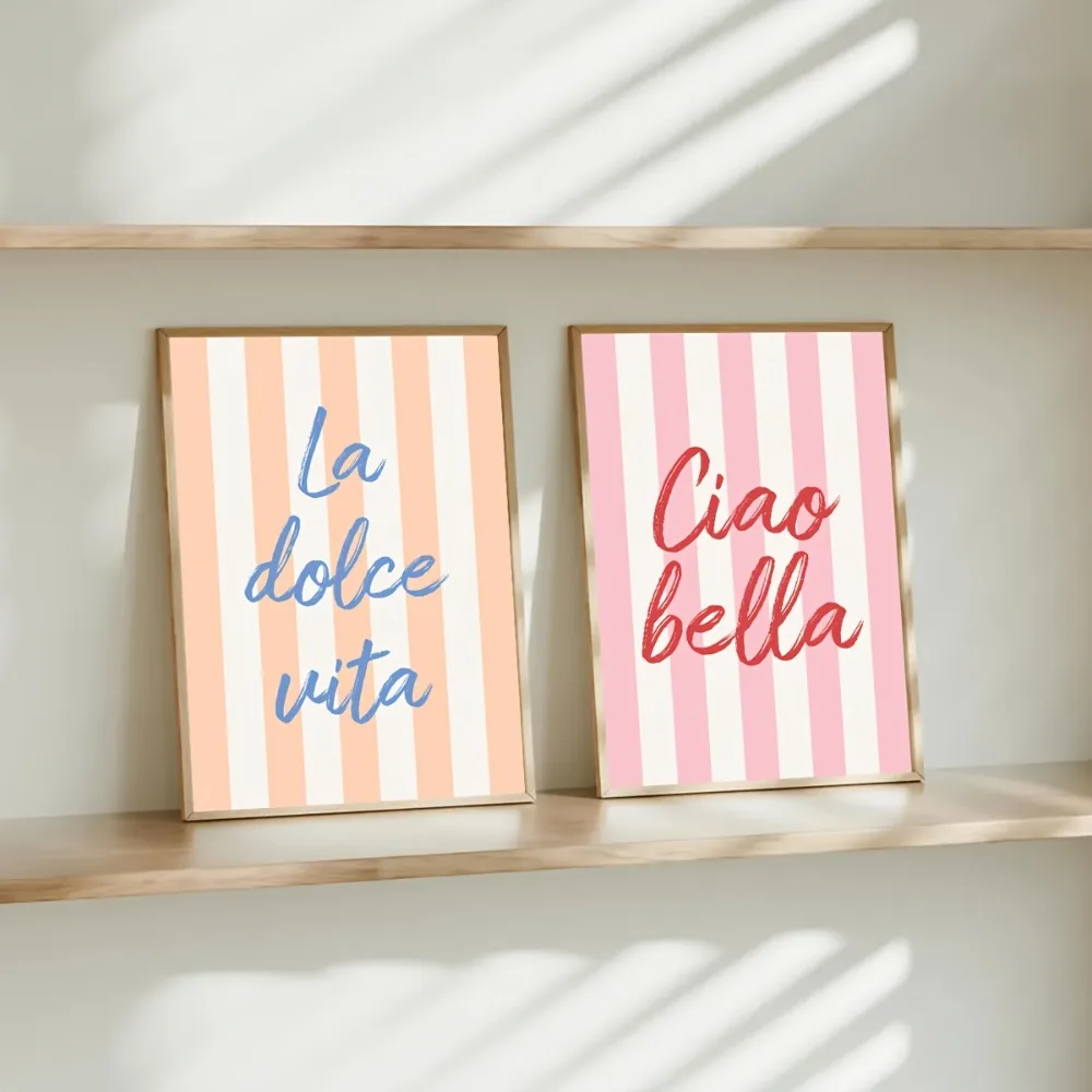 2 قطعة Ciao Bella بدون إطار، La Dolce Vita طباعة ملصق اقتباس ملهم، عصري، أنواع إيطالية، ديكور غرفة الفتاة