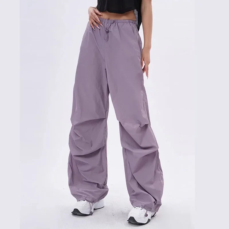 

Лето 2022, тонкие женские брюки-парашюты, женские уличные брюки-карго Y2K, широкие брюки-карго, винтажные мешковатые повседневные спортивные штаны с низкой талией