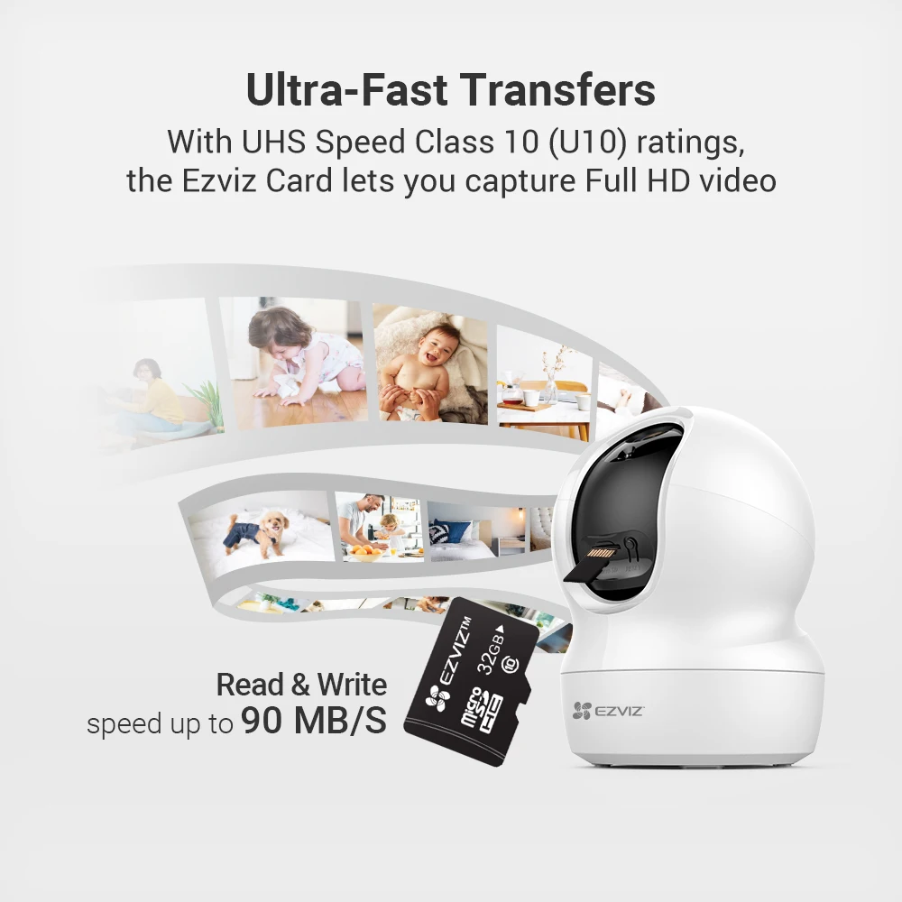 EZVIZ Micro SD، بطاقة ذاكرة تصل إلى 90 ميجابايت/ثانية، خاصة لكاميرات EZVIZ، مراقبة فيديو للكاميرات والكمبيوتر اللوحي والهواتف الذكية