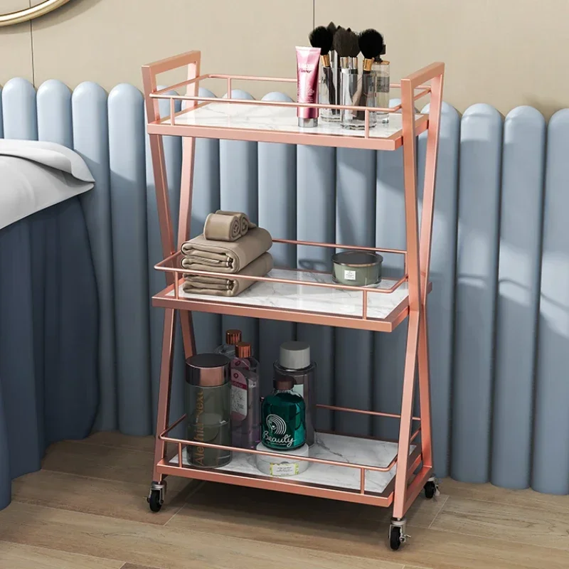 

A Light Luxury Gold Hairdressing Trolley Creative Tool Trolley Thick Iron Aesthetic Trolley Barbershop Dyeing Storage Car
