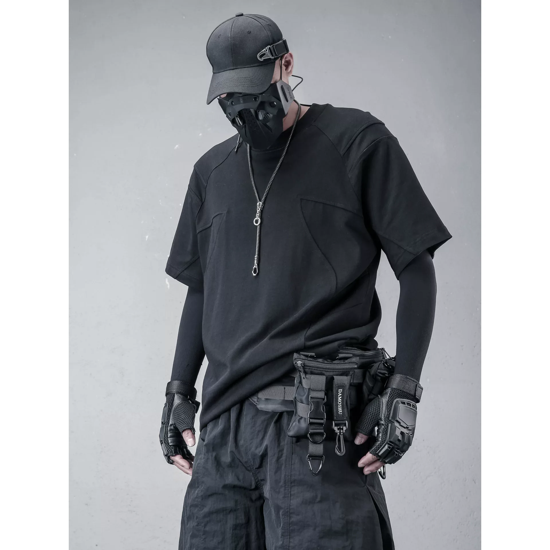 Mens‘s Patchwork T-Shirt Techwear Functional T Shirt 2026 Summer Streetwear Harajuku Tshirt Tees Tops Black