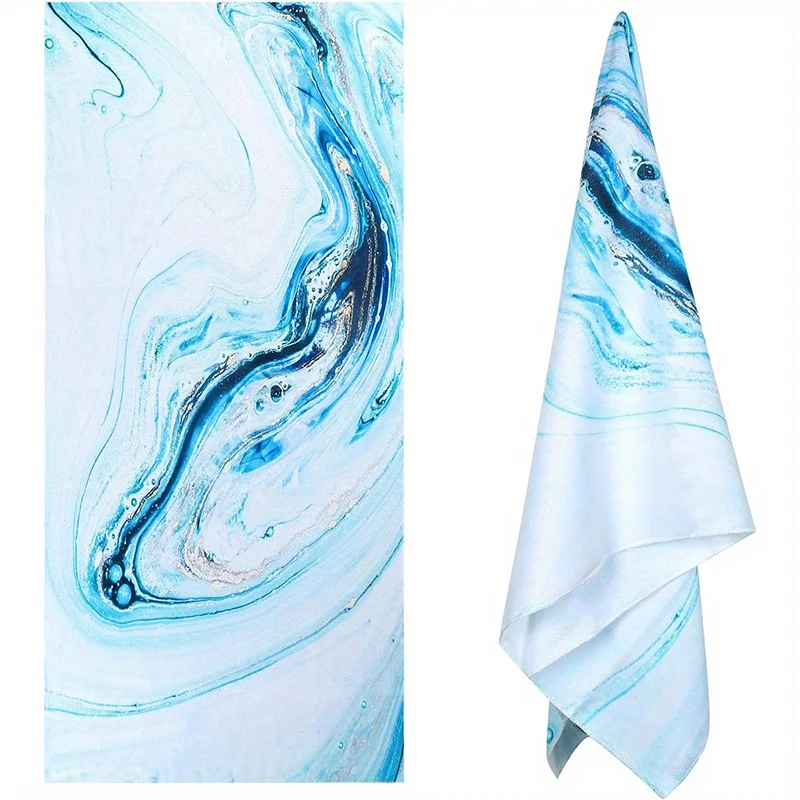 

Beach Towel Marble Blue Pattern Sun Protection Windproof Suitable For Swimming Pool Camping Travel Blanket