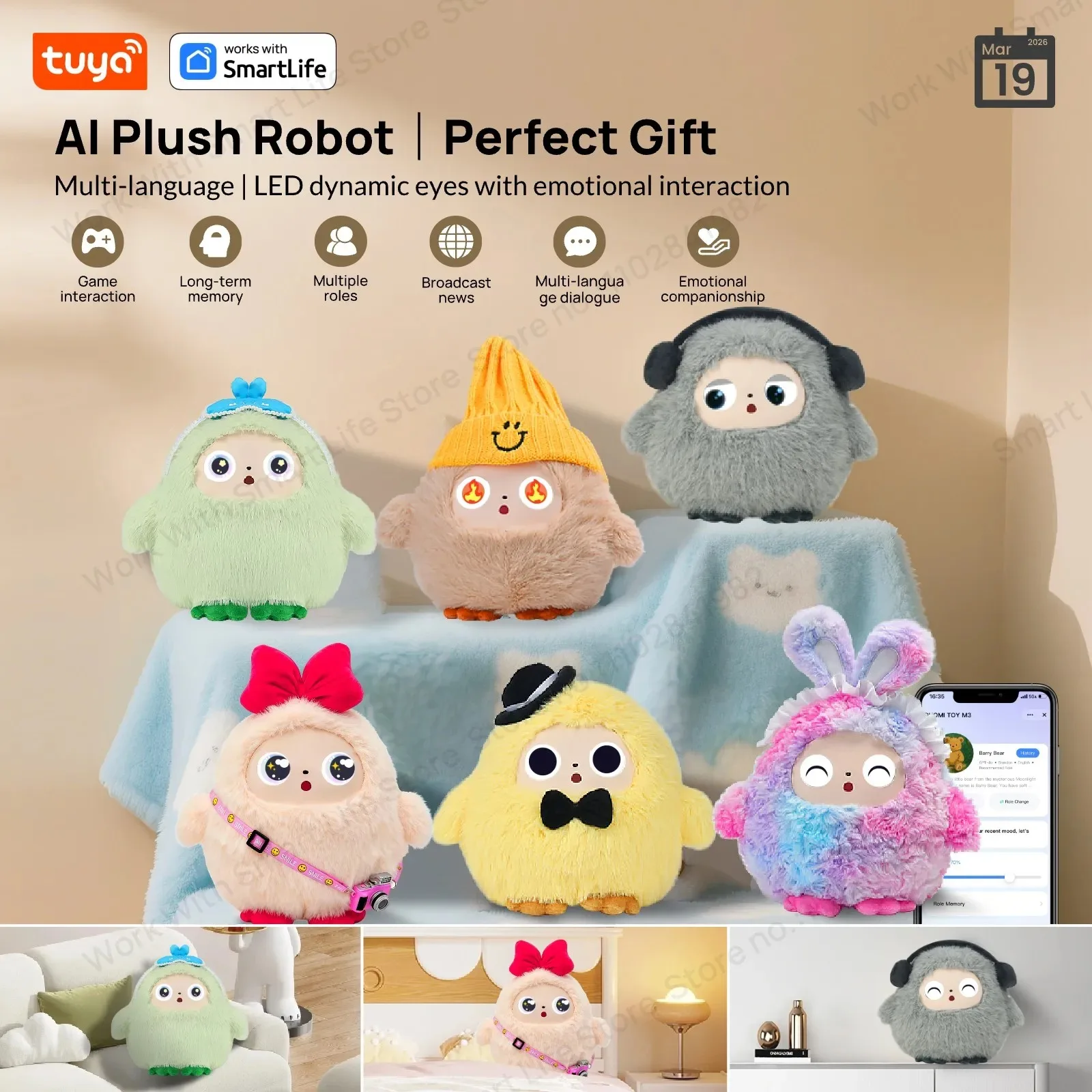 Interactive AI Plush Robot with Voice Recognition and Emotional Responses Companion Toy for Children Best Friend
