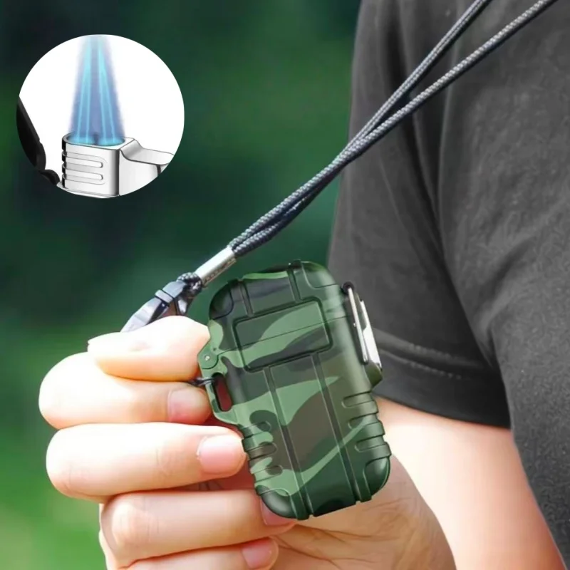 

Outdoor Waterproof Strap Hanging Rope Lighter Portable Blue Flame Jet Straight Jet Igniter Camping Wading Men's Gift