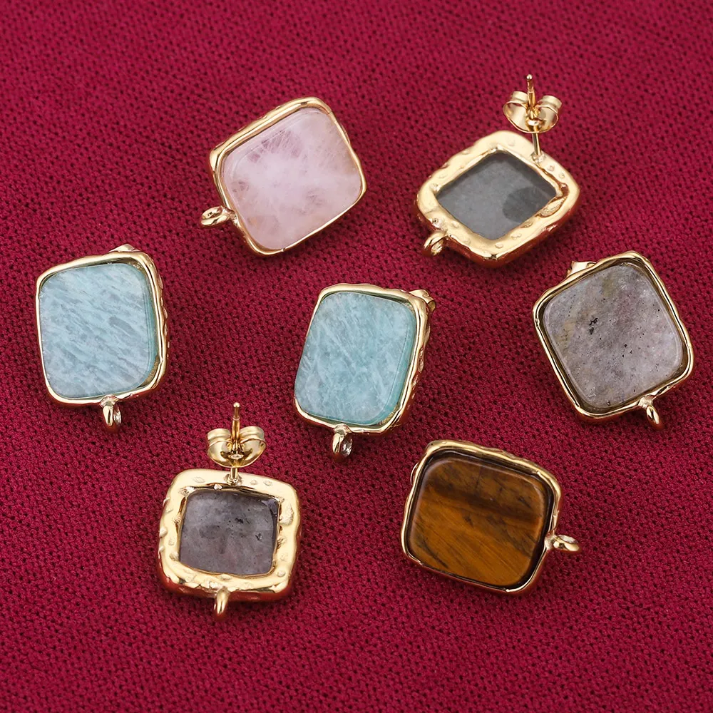 4pcs Stainless Steel Square Natural Stone Earring Making Supplies Hooks Jump Ring Connectors Earring Base Posts Components Parts