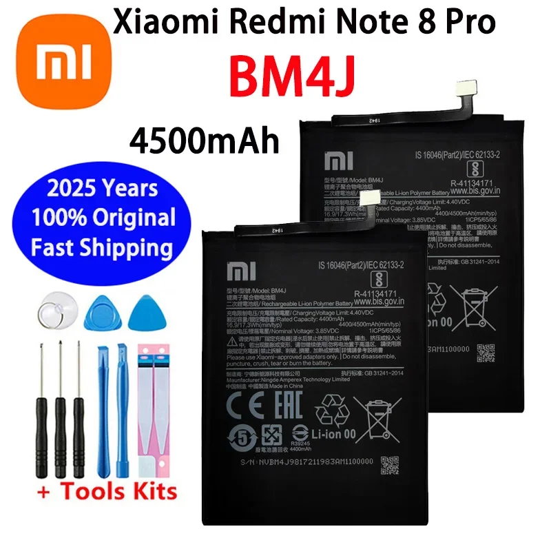 

2025 лет, 4500 мАч, BM4J, 100% оригинальный аккумулятор для Xiaomi Redmi Note 8 Pro Note8 Pro 8pro, высококачественная сменная батарея для телефона