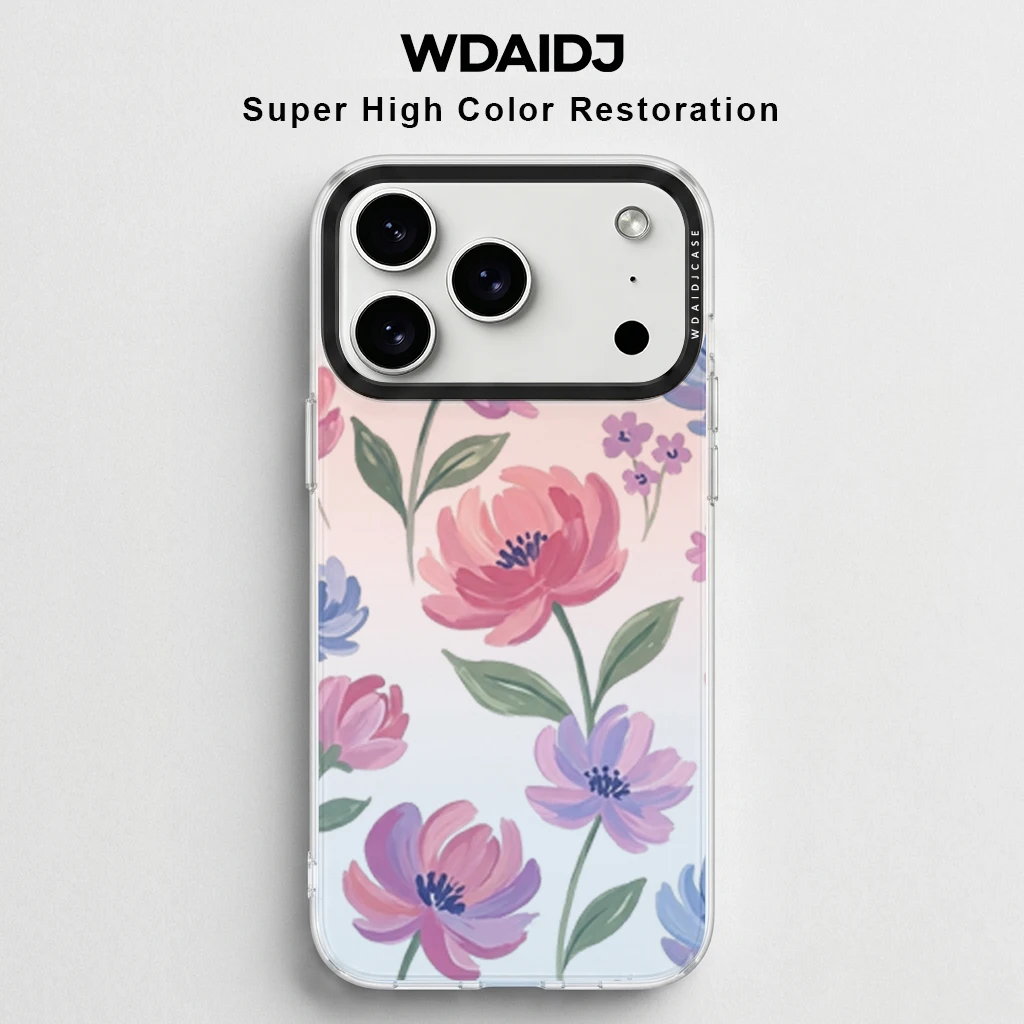 

Gradient Watercolor Floral Print Clear Phone Case Anti Yellowing Shockproof Slim TPU Cover For iPhone 13 14 15 16 17 Series