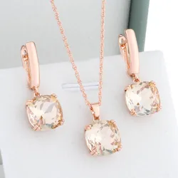 New Trend 12*12mm Square Design Luxury Necklaces And Earrings Set For Women Rose Gold Color Elegant Wedding Daily Jewelry Sets