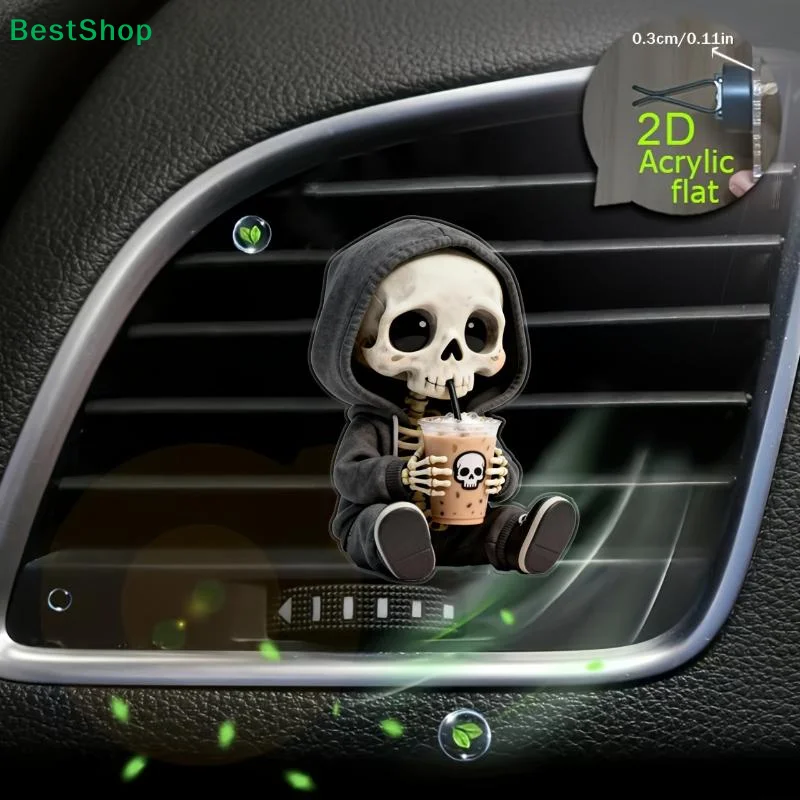 1/5PCS 2D Flat Skull Milk Tea Event Decor, Funny Car Interior Accessory, Halloween Must Have Ornament