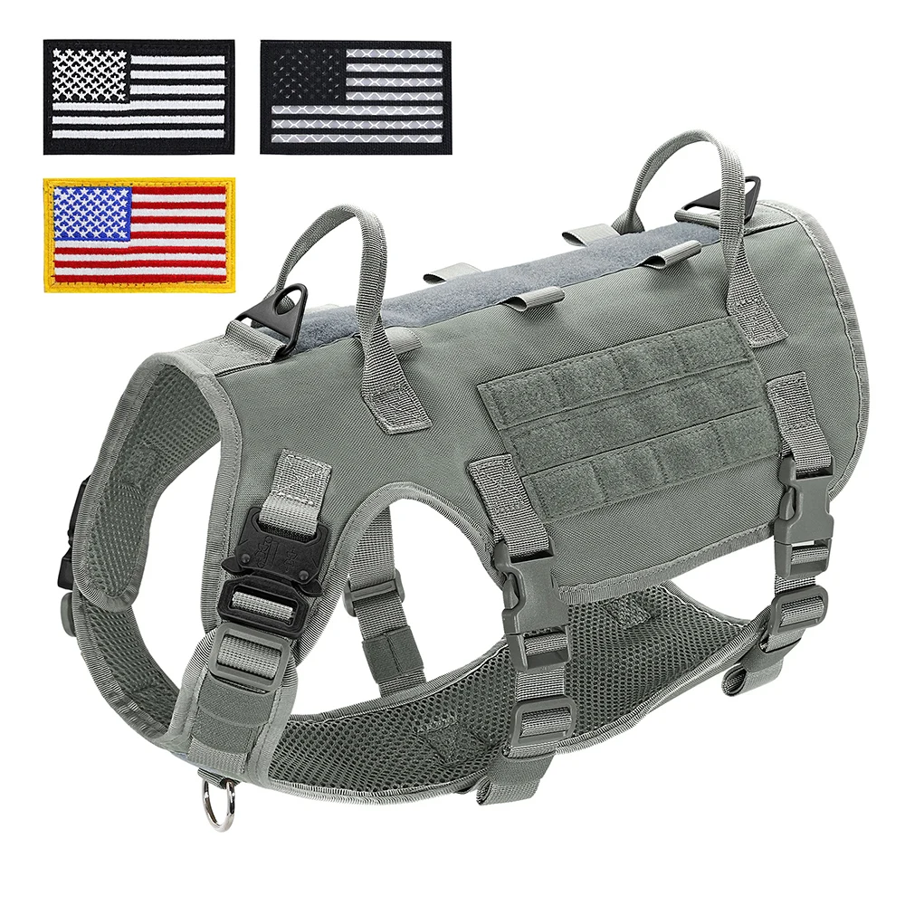 Nylon Tactical Dog Harness Military Dogs Vest Durable Pet Training Harnesses With Flags For Medium Large Dogs Golden Retriever_voghion.com