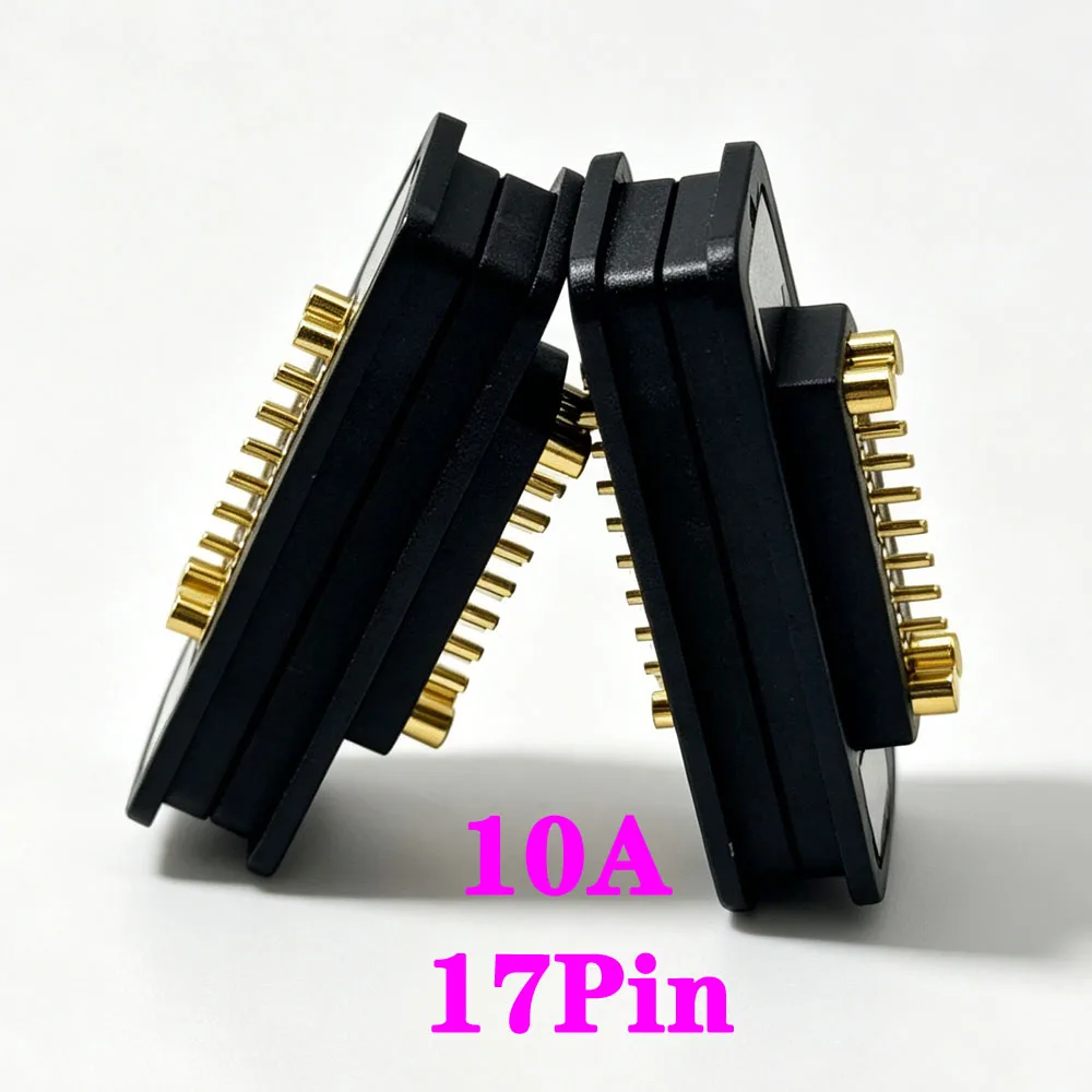 17Pin 10A With Ears Waterproof Magnetic Pogo Pin Connector Spring Loaded 2.54mm Male Female DC Power Socket Contact Strip
