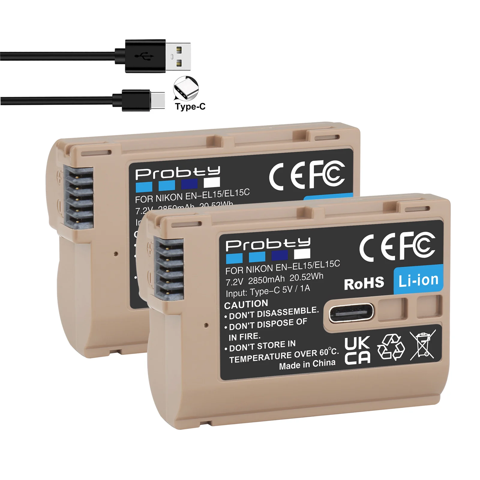 2850mAh EN-EL15C EN-EL15 batterij USB-C camerabatterij voor Nikon Zf, Z8 Z7, Z6, Z7 II, Z6 II, Z5, D850, D810, D810A