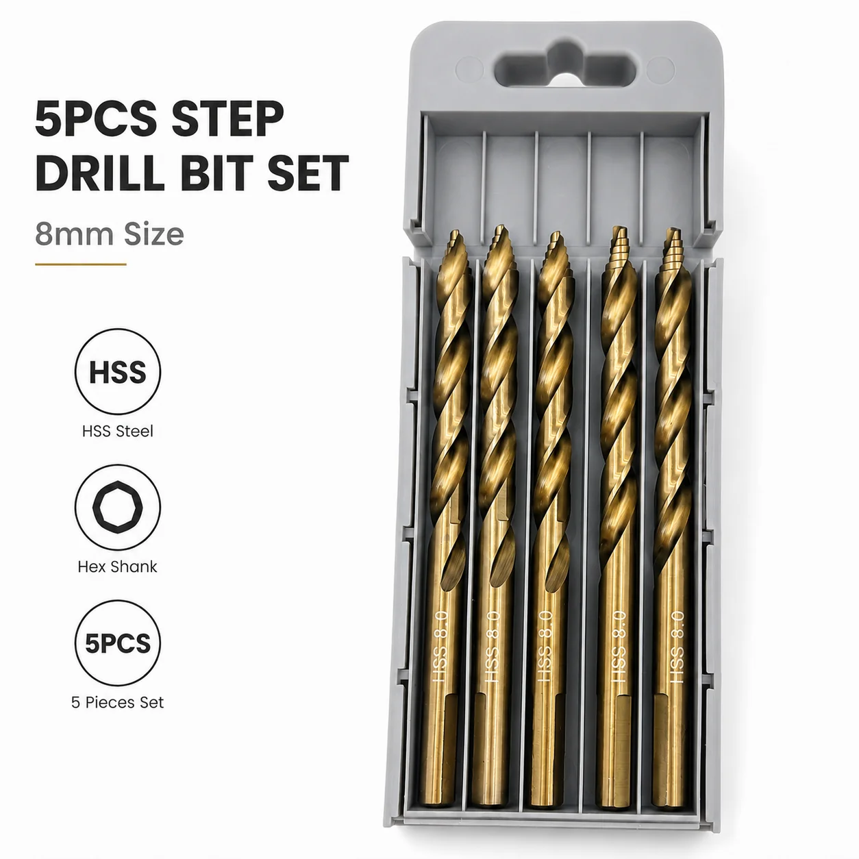 8mm HSS Twist Drill Bits, Straight Shank Drill Bits for Metal Wood PVC, DIY Home Drilling Power Tool Accessories