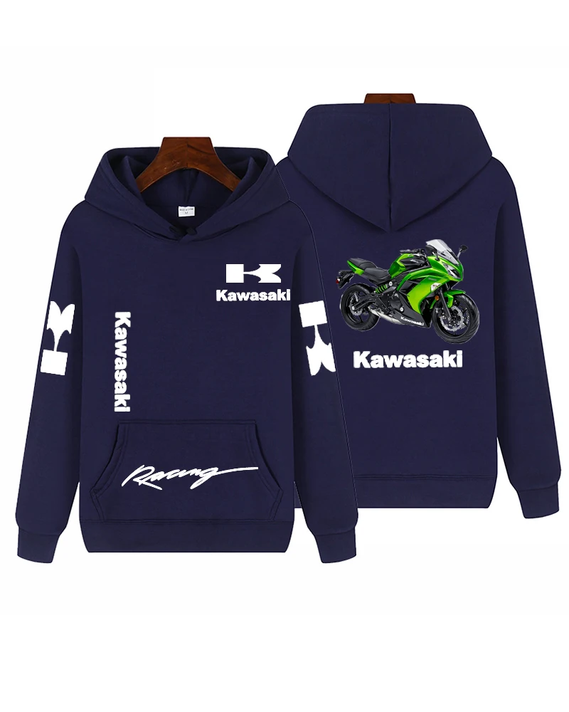 

Autumn and winter men's classic 2D printed letter pullover Kawasaki cycling hooded sweatshirt trendy loose casual sweatshirt