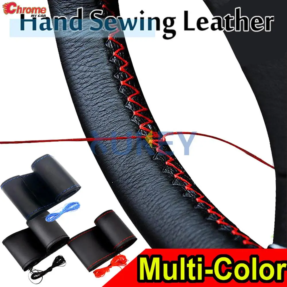 Housse de volant de direction universelle en cuir, 38CM, accessoires de voiture authentiques pour OUTLANDER 3 SKODA OCTAVIA PEUGEOT RENAULT DUSTER bleu