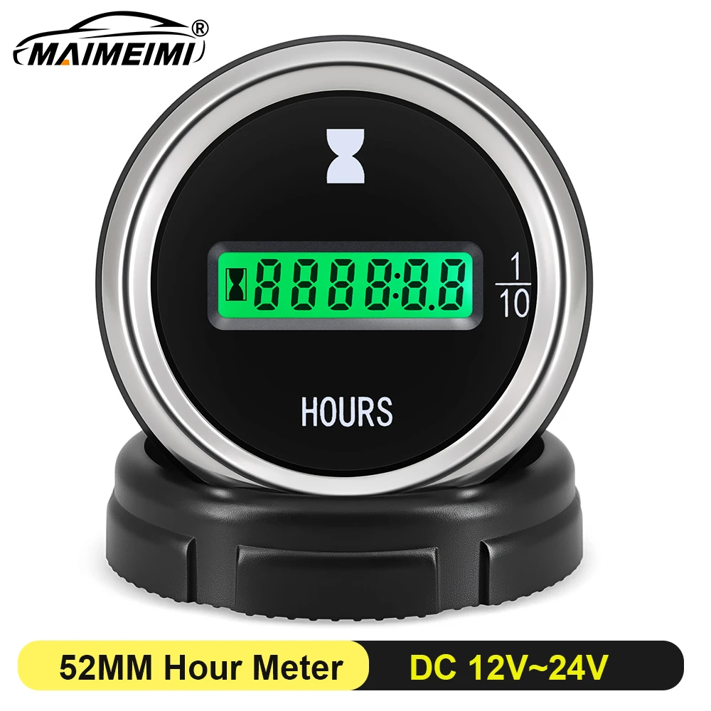 52MM Digital Hourmeters Display DC12V24V Motor Diesel Engines Clock Gauge Electronic Hour Counter for Motorcycle Car Boats ATV