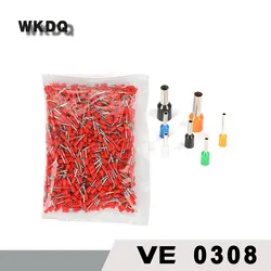 E0308 1000Pcs 0.34mm² 22AWG Red Copper Cord End Press in Tubular Terminator Electrical Wire Crimp Connector VE0308 0.3mm Ferrule