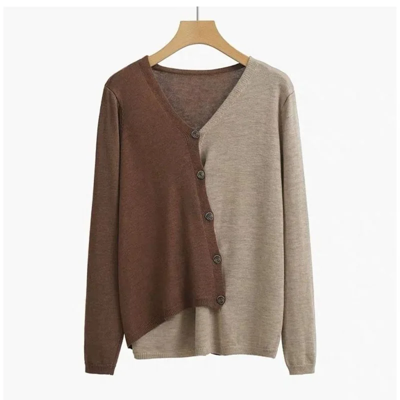 Herbst Winter Mode Knopf asymmetrische gespleißte Pullover für weibliche koreanische Langarm V-Ausschnitt Strick oberteile Damen bekleidung