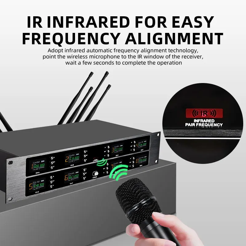 Professional wireless microphone UHF 8-channel handheld collar clip, conference microphone karaoke, singing dynamic microphone