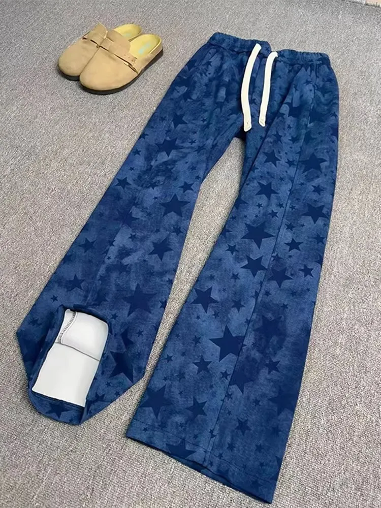 

Мужские спортивные брюки в американском стиле с принтом звезд, модные повседневные прямые брюки для весеннего сезона