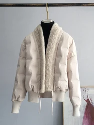 Korean Fashion Mink Collar Fur Down Coat Thick Warm Women's Winter Cardigan 2022 New Female Short White Duck Down Puffer Jackets