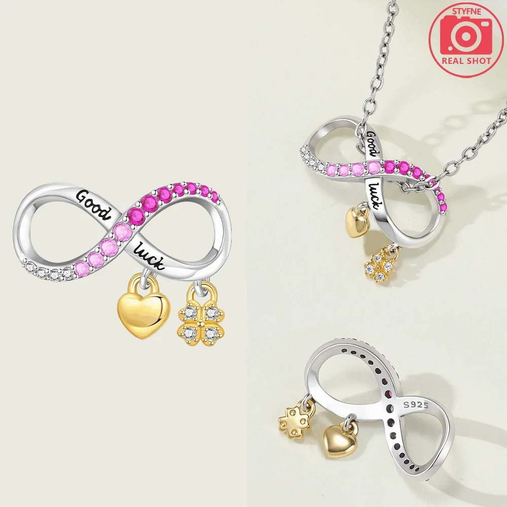 925 Sterling Silver Infinity Zircon Charms Beads Fit Original Bracelets Bag Keychain Earring Pendant Diy Women Jewelry Gift