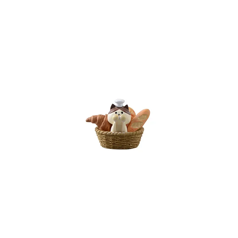 Zakka Style Cartoon Cat Bread Toast Kitchen Decor Collectible Bookshelf Home Ornament Fairy Garden Crafts Bonsai Accessory