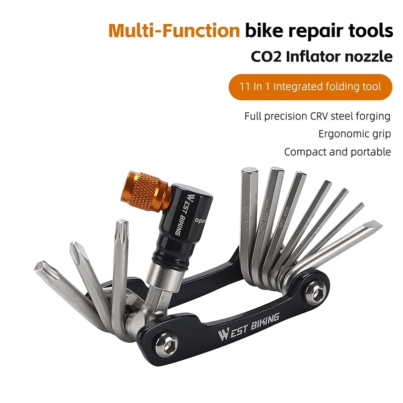 WEST BIKING Cycling Multifunction Tools Portable Kit CO2 Pump Professional Cr-V Alloy Hex Wrench Screwdrivers Bicycle Multitools