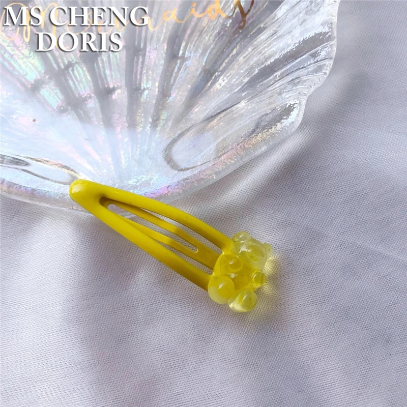 MSCHENGDORIS Women Transparent Cartoon Bear Hairpins Children Barrette Jewelry Party Gift Barrettes For Girls Hairpins Hair Grip