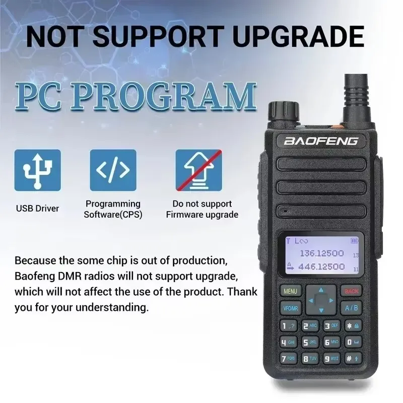 Baofeng DR-1801 Walkie Talkie DMR Two Way Radio Dual Band Tier I Tier II Dual Time Slot Uhf Digital Poste Radio