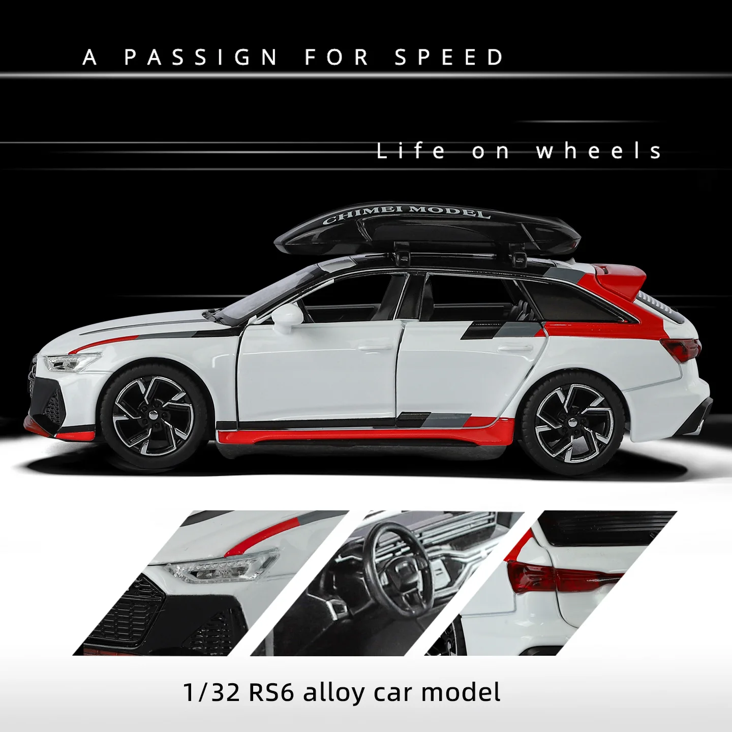 1:32 RS6 Modell Spielzeugautos Legierung Diecast Türen Geöffnet Zurückziehen Sound Licht Miniatur Fahrzeugmodelle für Jungen Geschenke