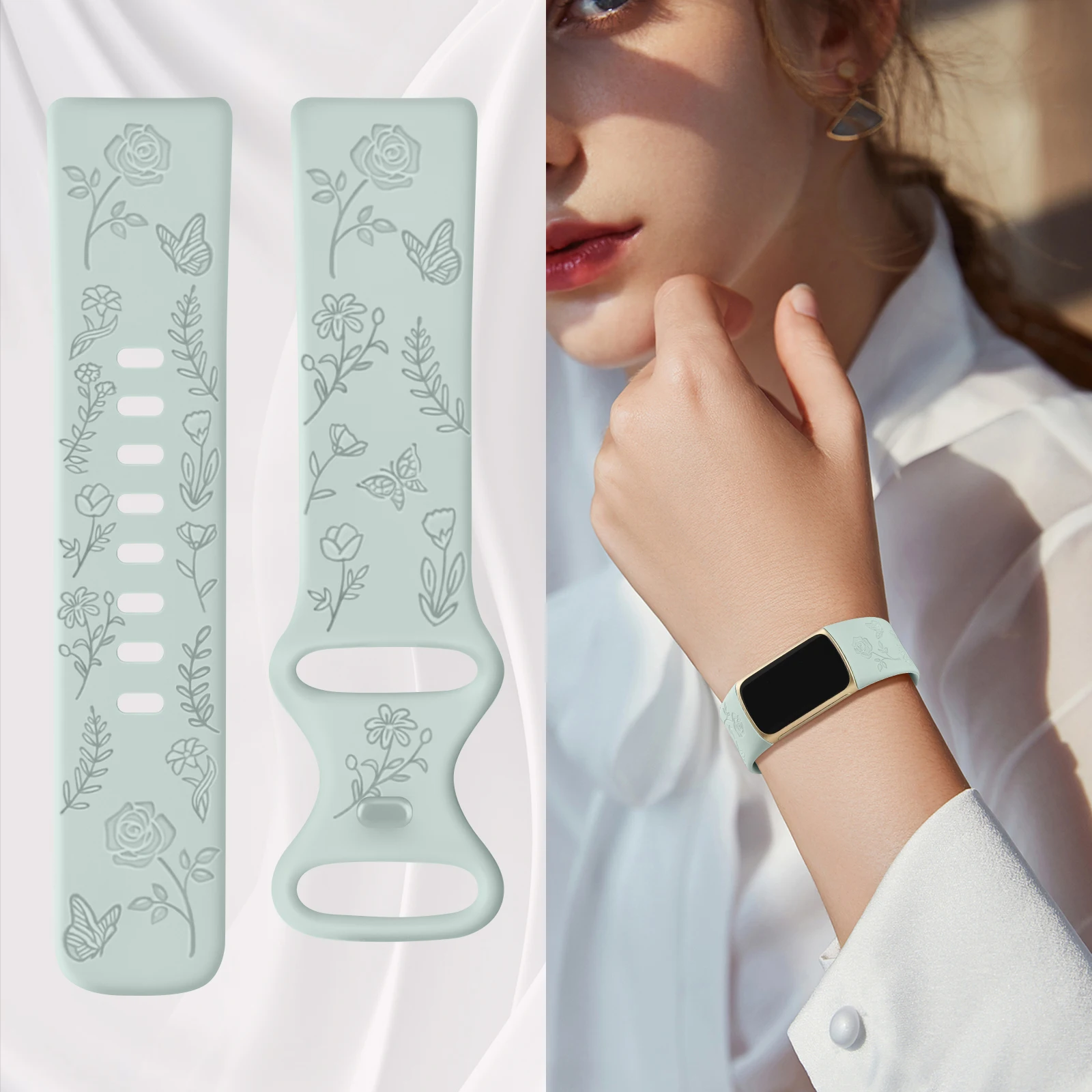 Silicone Flower Watch Band for Fitbit Charge 6 5 Strap Bracelet Watchband for Fitbit Charge 6Charge 5 Wristband Replacement Band