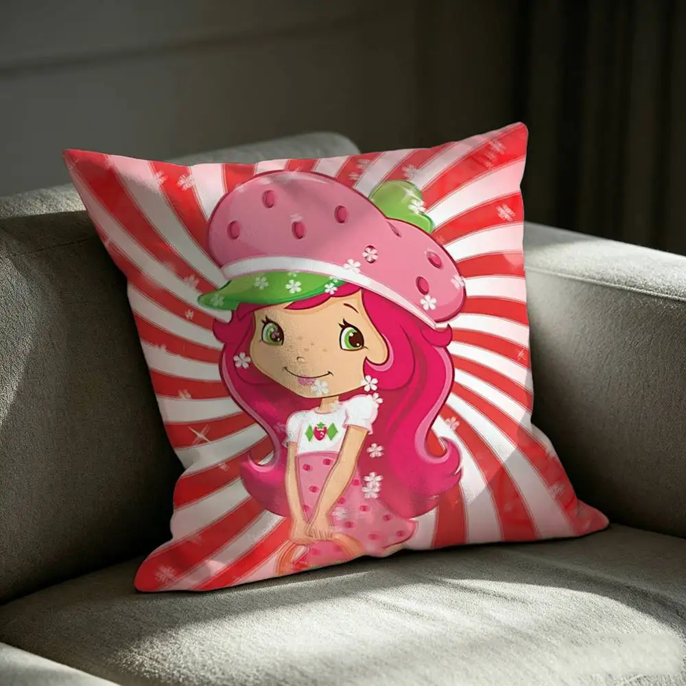 Lovely Strawberry S-Shortcake Girl Series Square Sofa Pillow Cover Solid Color Living Room Home Decor Cushion Case