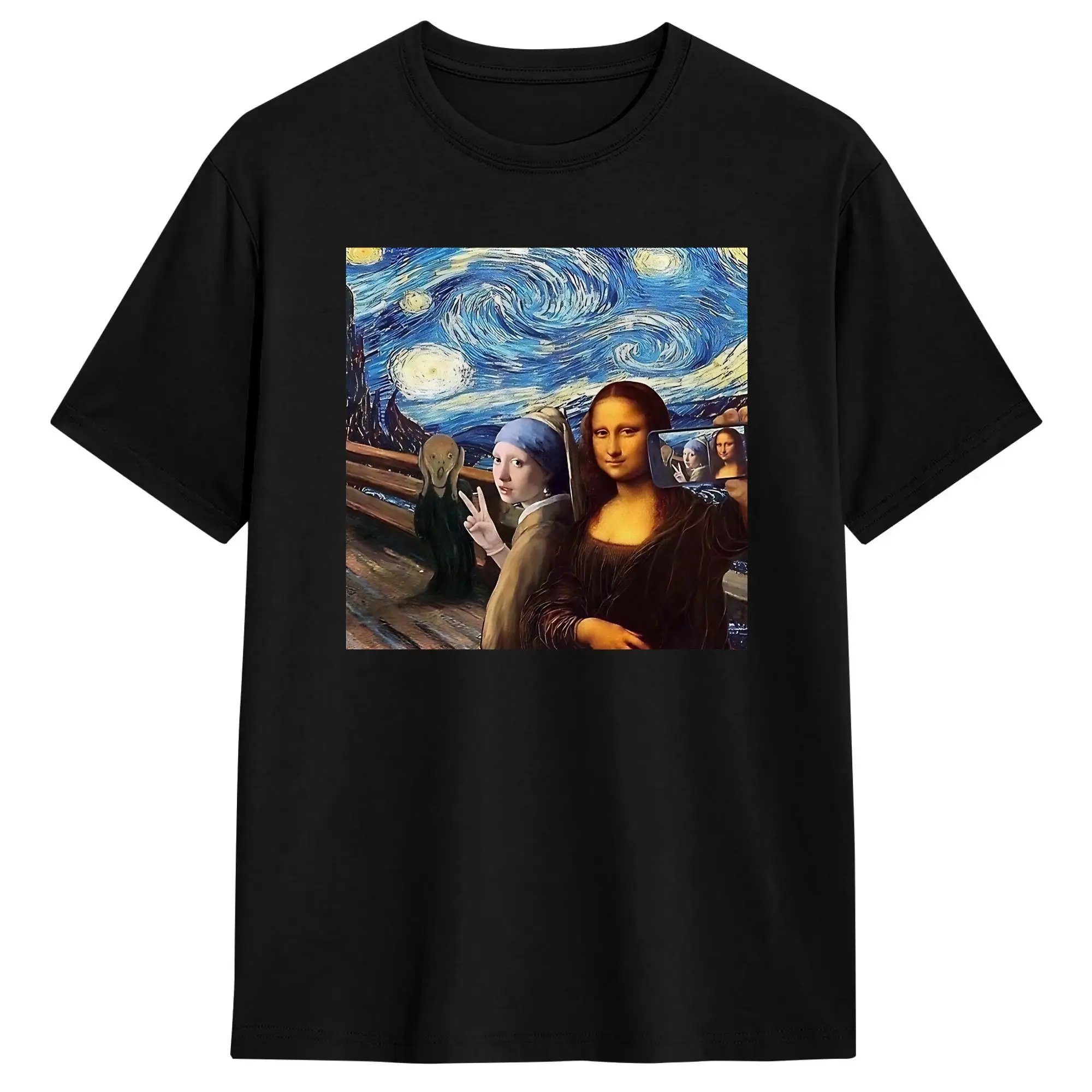 Man T Shirt Scream And Selfie Of Four Classical Paintings Mash Up   T Shirts Summer Tee Shirt Aesthetic 100% Cotton Clothes Gift