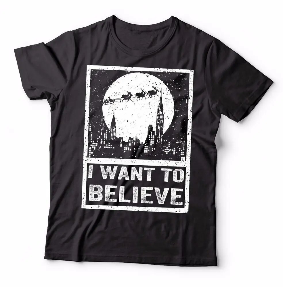 I Want To Believe Christmas t-shirt  Claus UFO Funny  GiftAnime Pattern Men and women 100% cotton luxury b