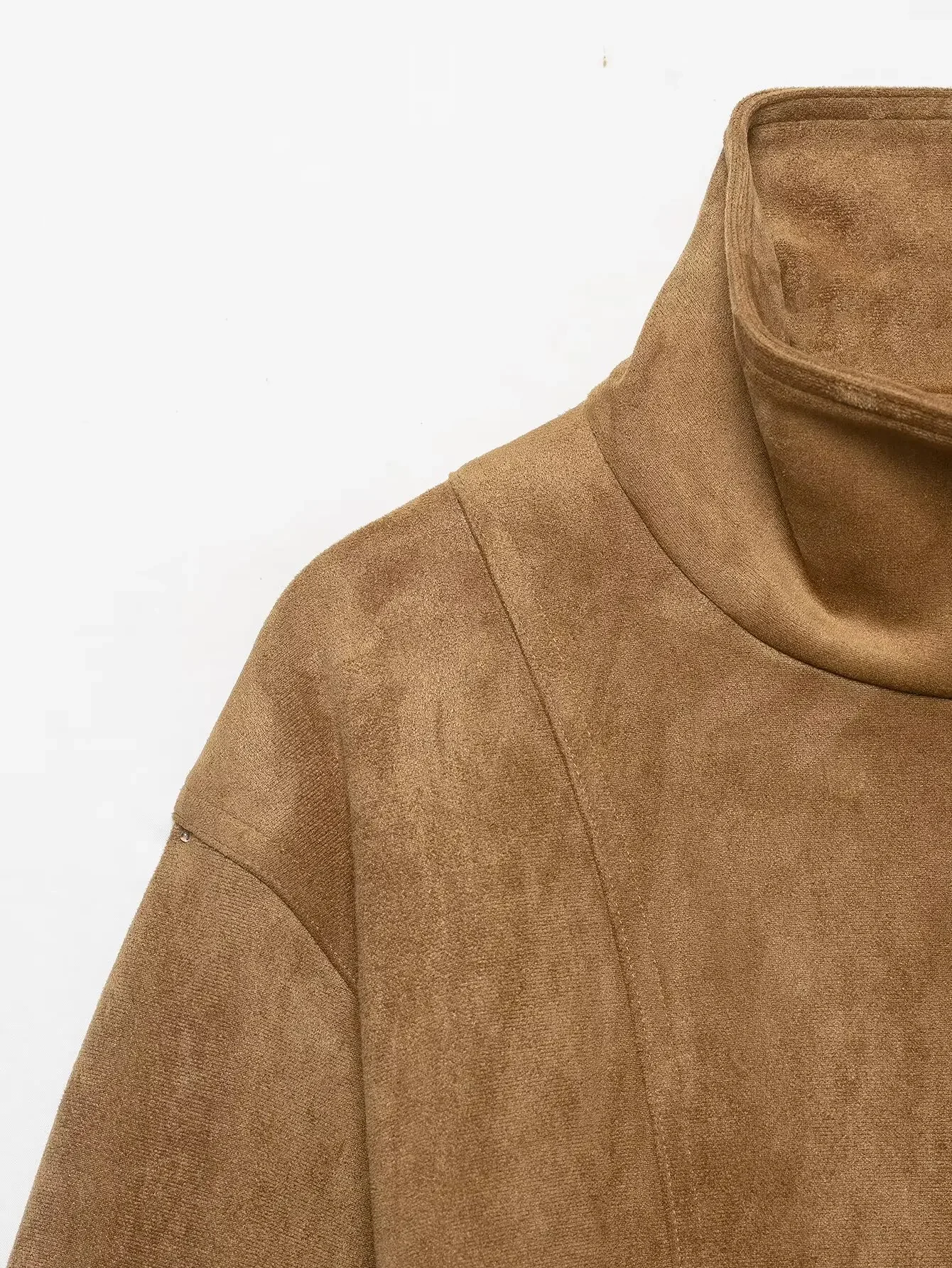 KONDALA Damen High-Street-Jacke Elegante Kunstwildleder-Jacke mit Gürtel und Stehkragen Neue 2026 Herbst-Winter Pendler-Damen-Kurzjacke – Detail 16