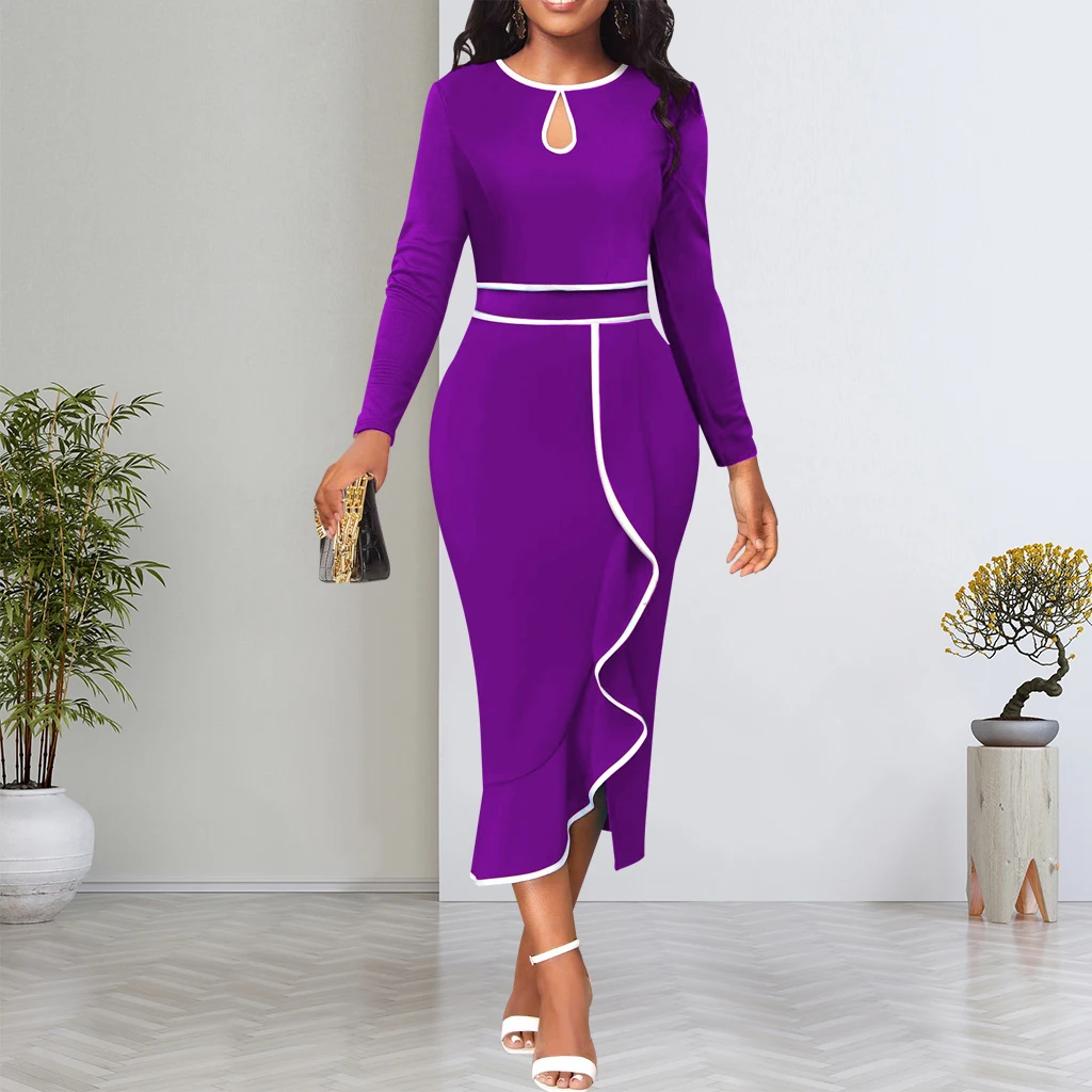 Dresses for Women Elegant O Neck Ruffles Slim Pencil Dress  Casual Work Office Lady Vestidos De Mujer Casual Elegant Midi Robe