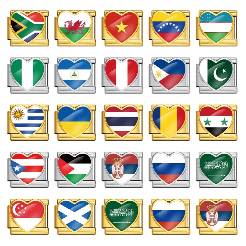 Fashion World National Flag Italian Charm Link Fit 9mm Bracelet Stainless Steel Bangle Making Beads DIY Jewelry Wholesale