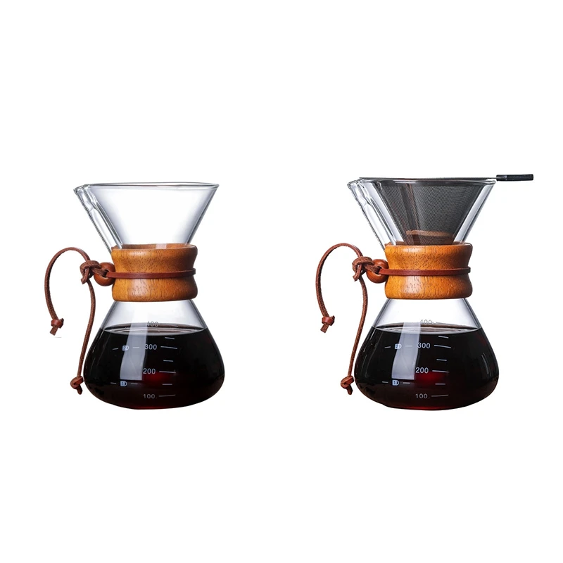 

400ML Classic Glass Coffee Pot Wooden Handle Heat Resistant Pour Over Coffee Maker Manual Coffeemaker Hand Dripper