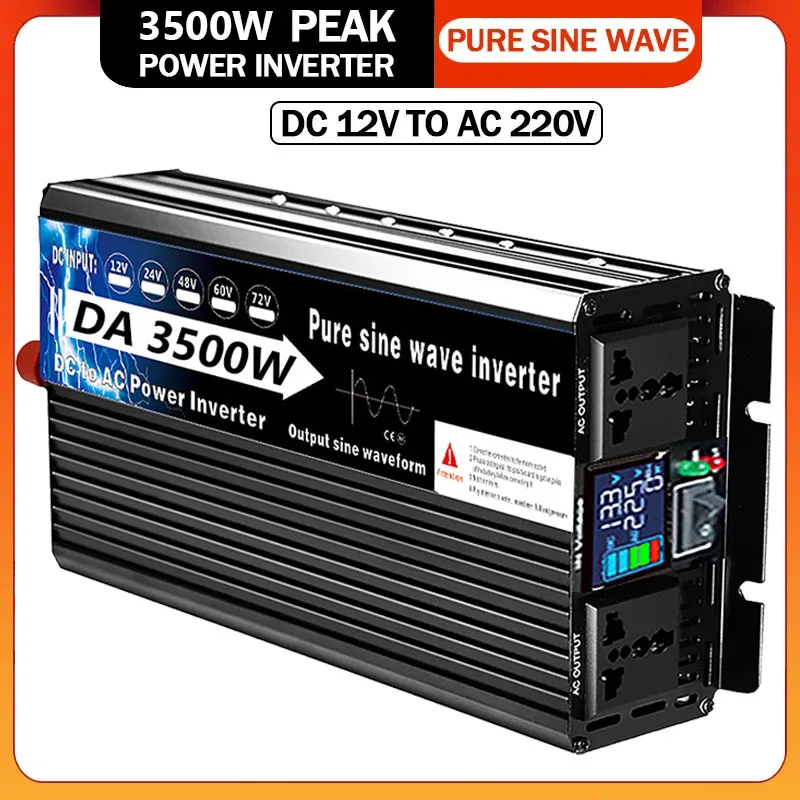 

Pure Sine Wave Inverter 12V/24V/48V/60V/72V To 220V 3500W DC to AC Voltage Transformer Power Converter Car Solar Inverters