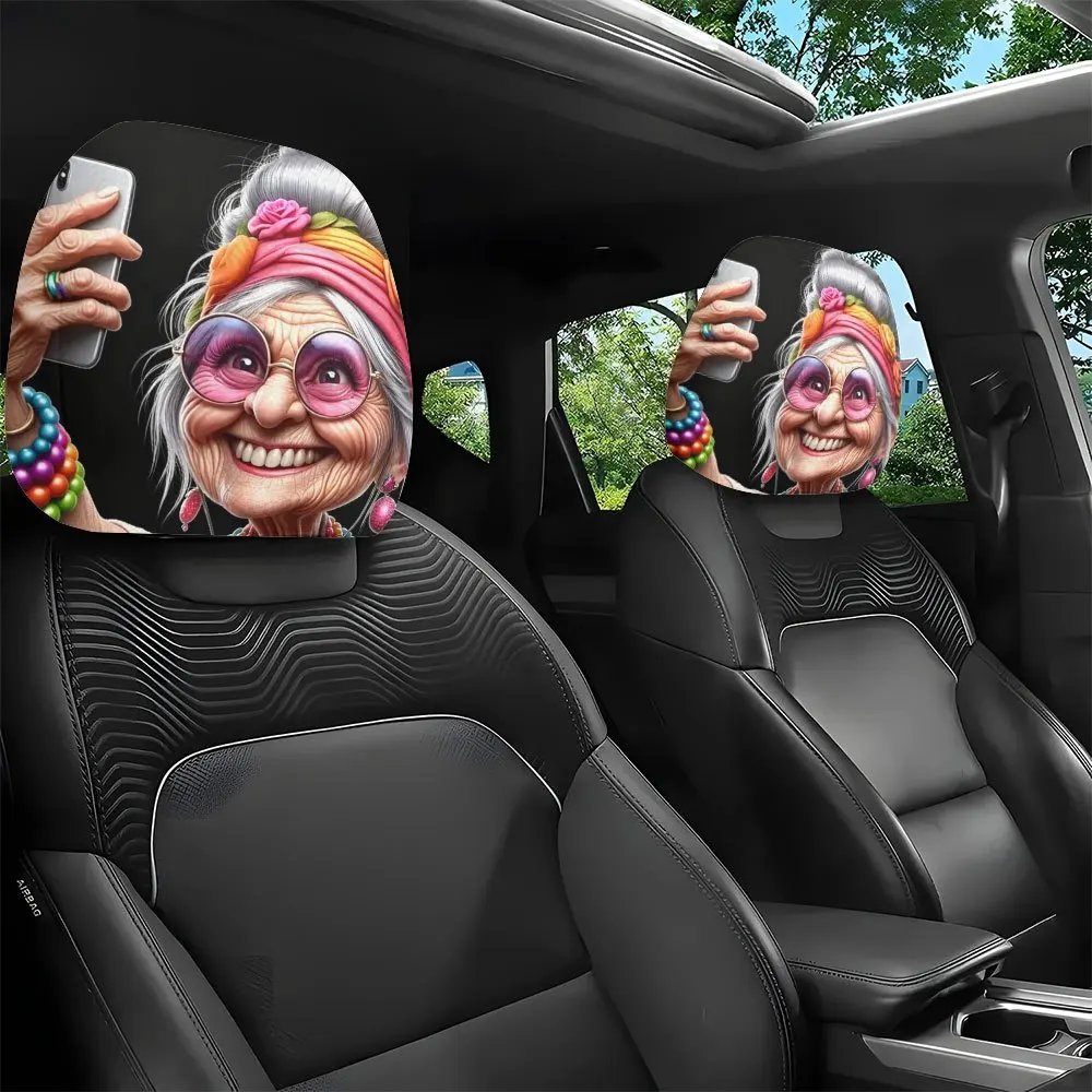【Cool Granny】Car Headrest Cover, All-Season Universal, Car Interior Atmosphere Seat Protection Headrest Cover