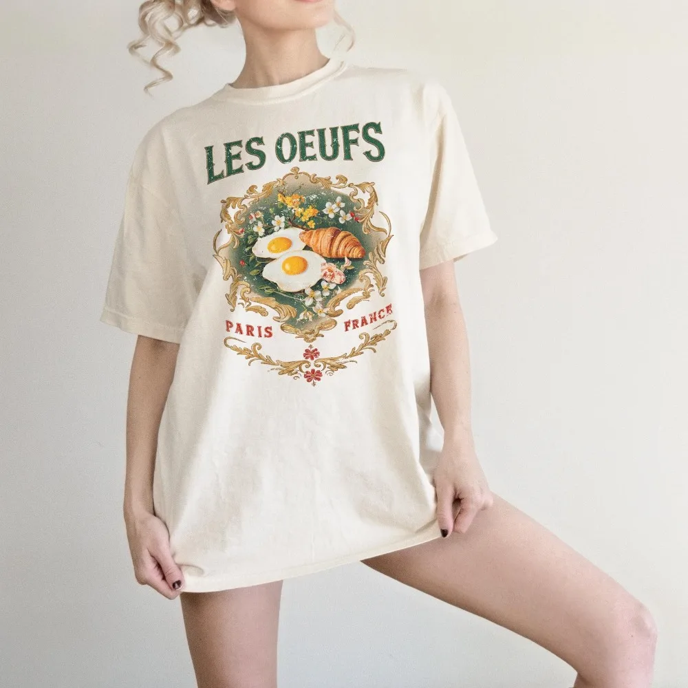 French Breakfast Shirt Paris Graphic Tee Croissant TShirt Aesthetic Les Oeufs Vintage Brunch Women Tops Gift
