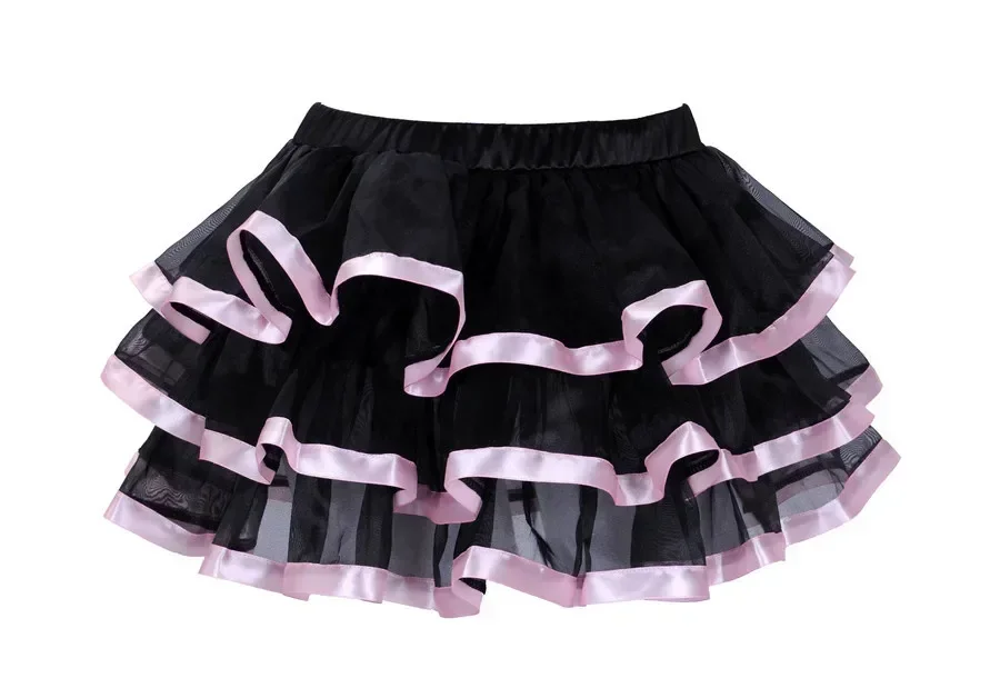 Promotion New Black Mesh Ruffles 3 Layers Adult Women Pettiskirt Tutu Party Dance Mini Skirt Performance Clothes