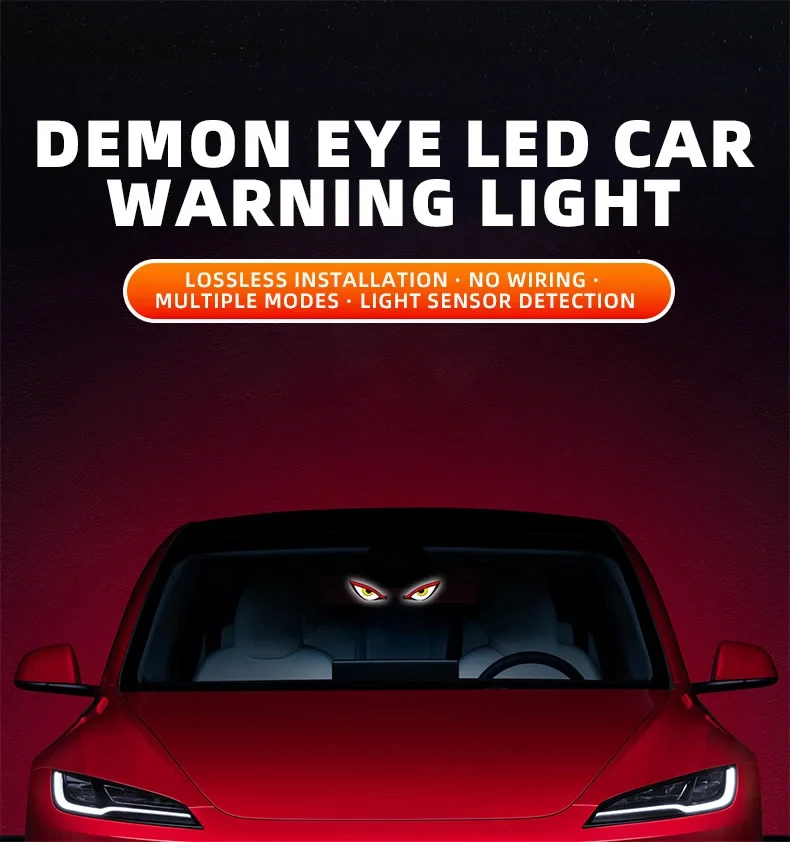 Demon Eye LED Car Warning Light Solar Expression Neon Light Devil Dynamic Suction Cup Atmosphere Lamp Decoration Car Accessories
