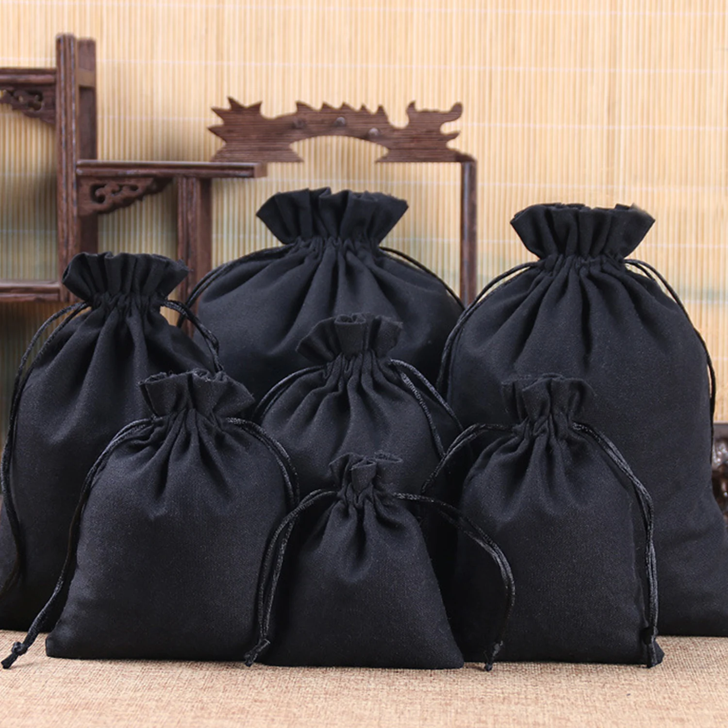 1 PC Waterproof Dustproof Drawstring Bag Black Bag Headset Data Cable Pouch Goods Pouch Organizer