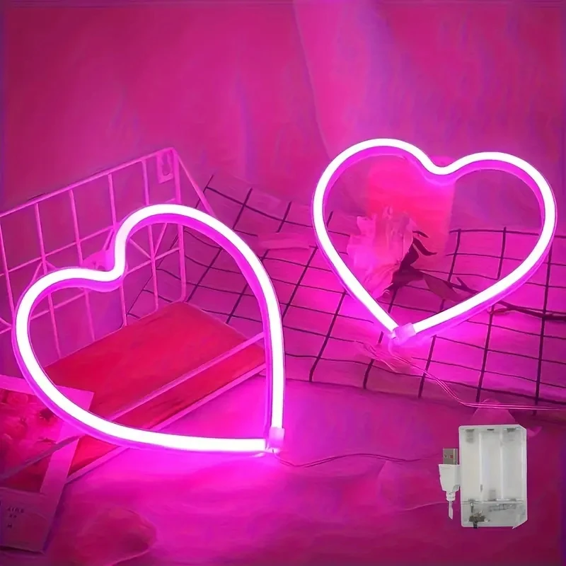 Valentines Day Decor Heart Neon Sign Lights for Wall Decor Neon Signs for Bedroom Wedding Birthday Holiday Party Childern Gift