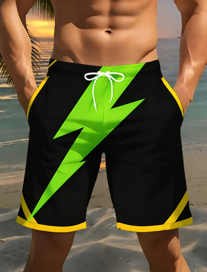 

Men's Bold Geometric Wave Pattern Print Casual Shorts - Summer Modern Street Style For Holiday And Daily Life