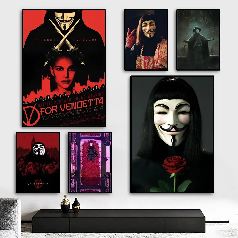 Klassischer Hacker-Film-Poster „V for Vendetta“, HD-Kunstposter, selbstklebende Wanddekoration, wasserfest, für Zuhause, Wohnzimmer, Schlafzimmer, Bar, ästhetische Dekoration