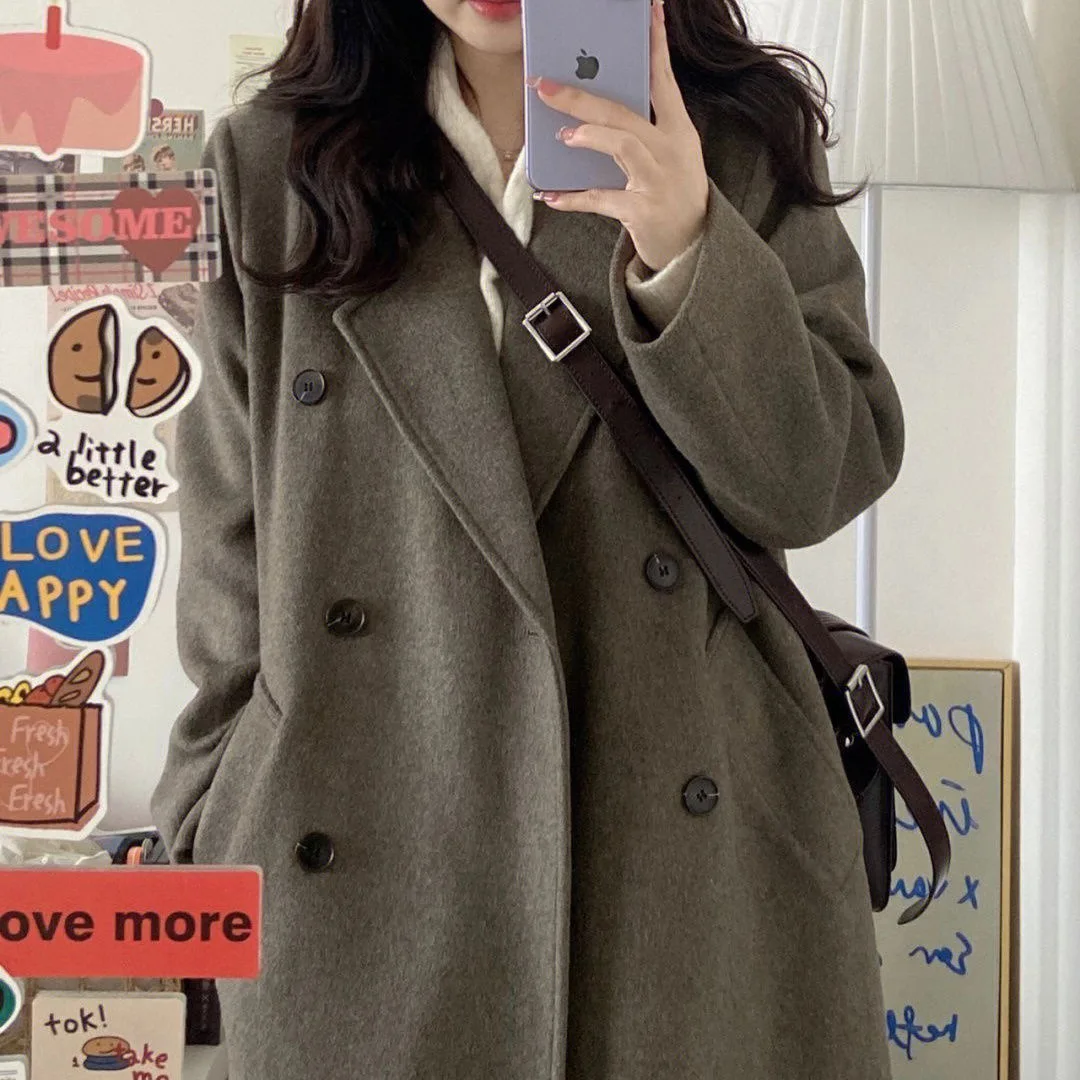 Black Woolen Jacket Women's French Style Overcoat High-End Feel Petite Autumn/Winter New Arrival Korean Version Trendy