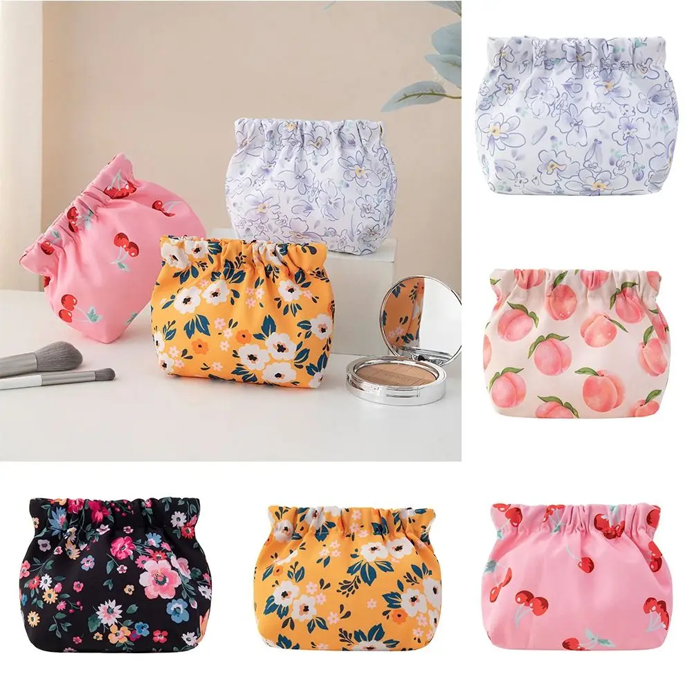 Portable Flower Cosmetic Bag Peach Cute Pattern Storage Bag Self-closing Cherry Leaf Spring Bag Outdoor